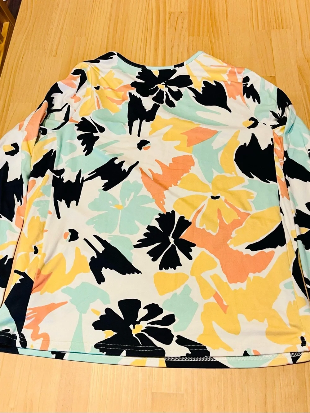 Hang Ten Women’s Sunray Long Sleeve Sun/Swim Tee, Mint + Blue, UPF 50+, XL!